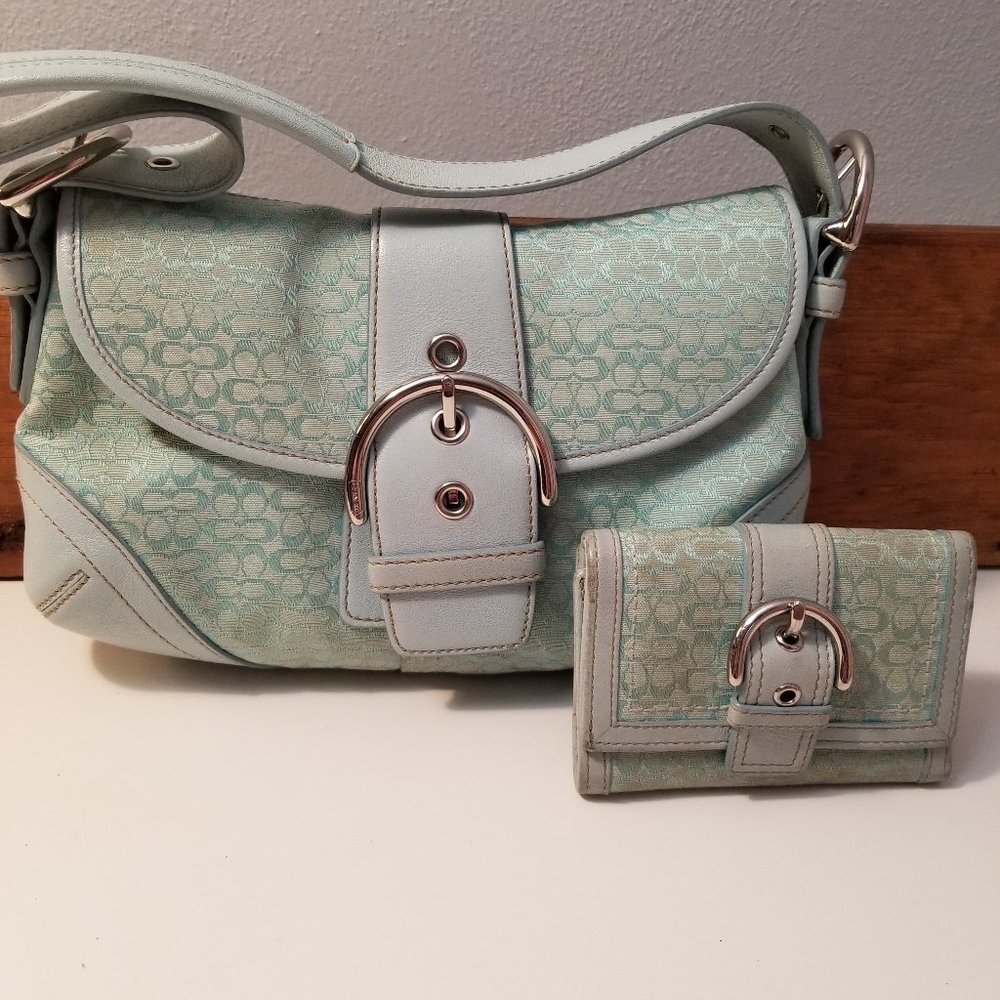 Coach Signature Blue/White Small Soho (& Wallet!)